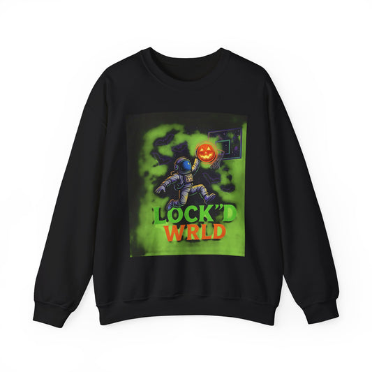Halloween Space Graphic Sweatshirt, Cozy Crewneck, Gamer Gift, Spooky Season Apparel, Unisex Sweatshirt, Lock'd Wrld Design